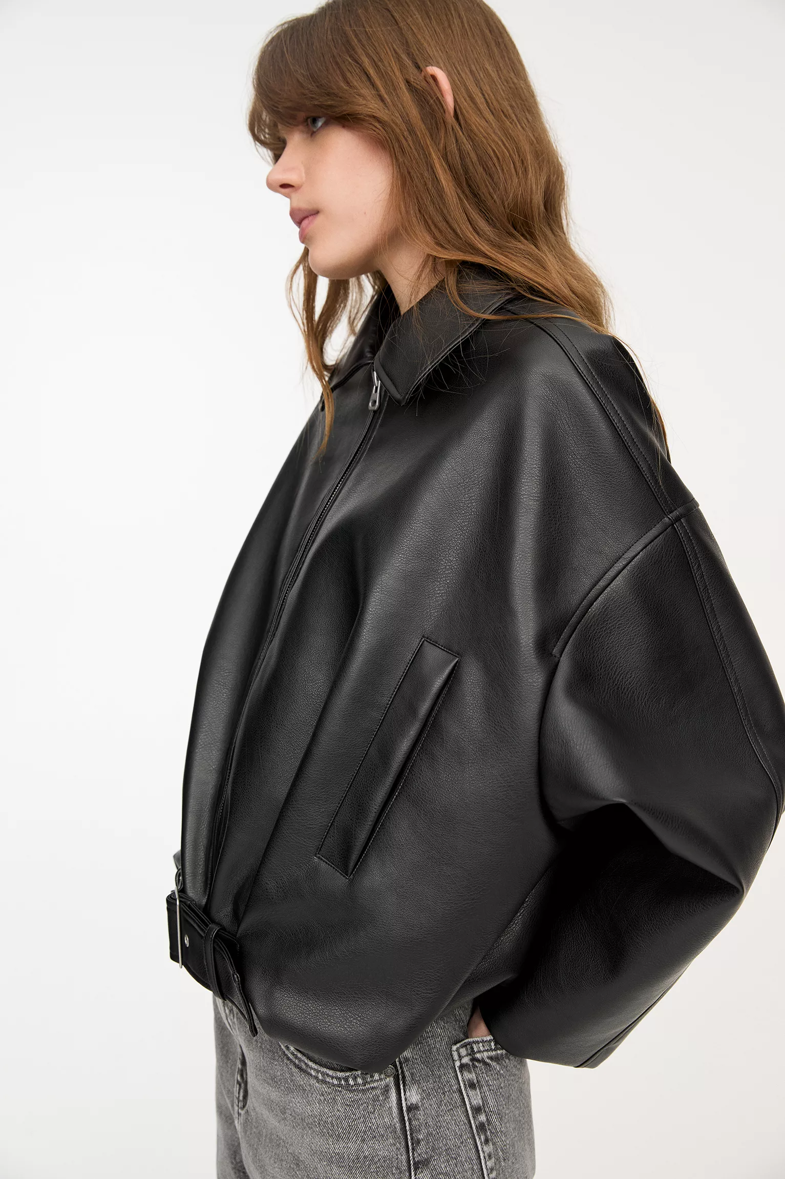 Faux leather bomber jacket - Noir