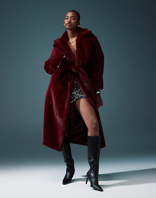 TESSA FUR COAT - BURGUNDY