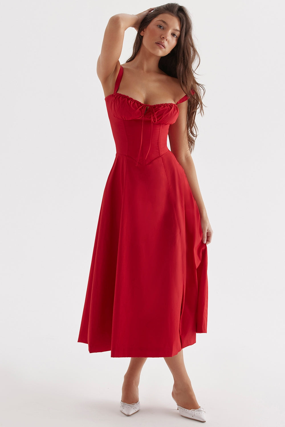 SUNHEART SUNSET LACE UP DRESS - RED